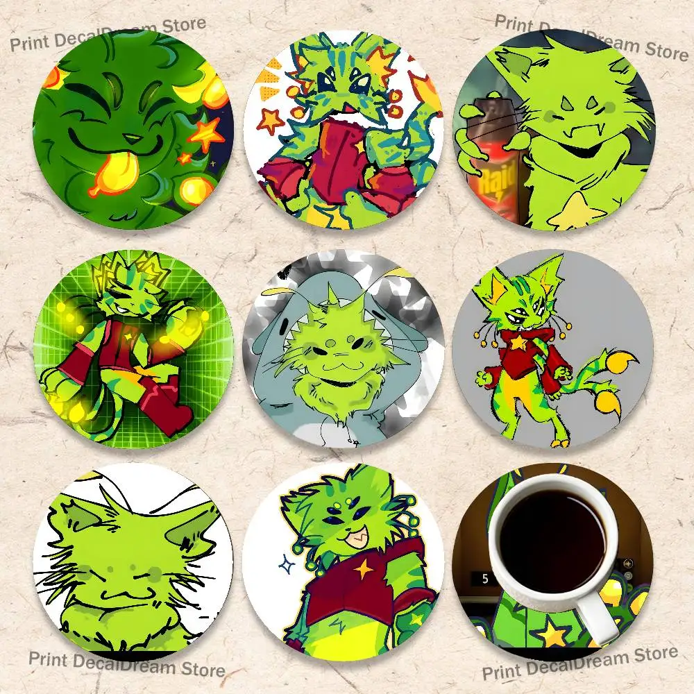Alien Cat G-Gnarpy 2D Pattern round Wooden Coaster Decorative Coffee Cup for Use in Coffee Shops Bars Wine Beer
