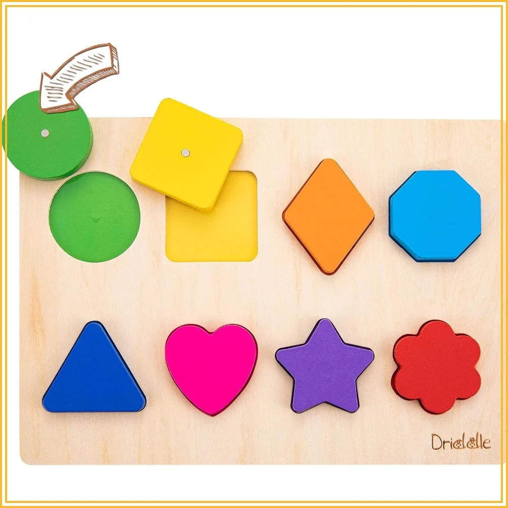 

Magnetic Wooden Shape Puzzle - Learn Colors & Shapes - Toddler Preschool Game - Montessori Toy