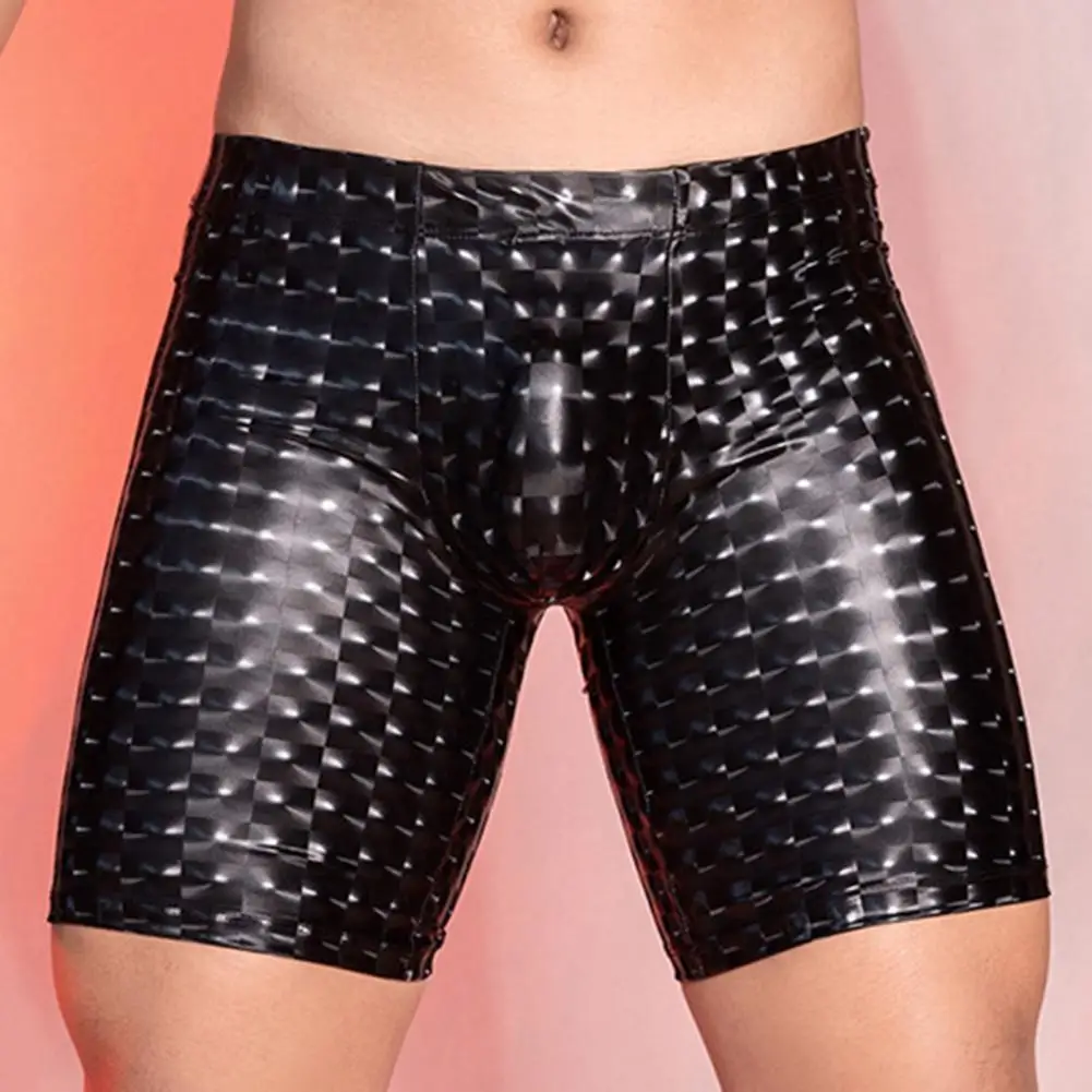 Sexy Pu Shorts Leoparden muster Hosen Männer Kleidung Strumpfhosen männliche Kleidung u Ausbuchtung Beutel Hosen Shorts Gym Boxer Mann Shape wear Slips