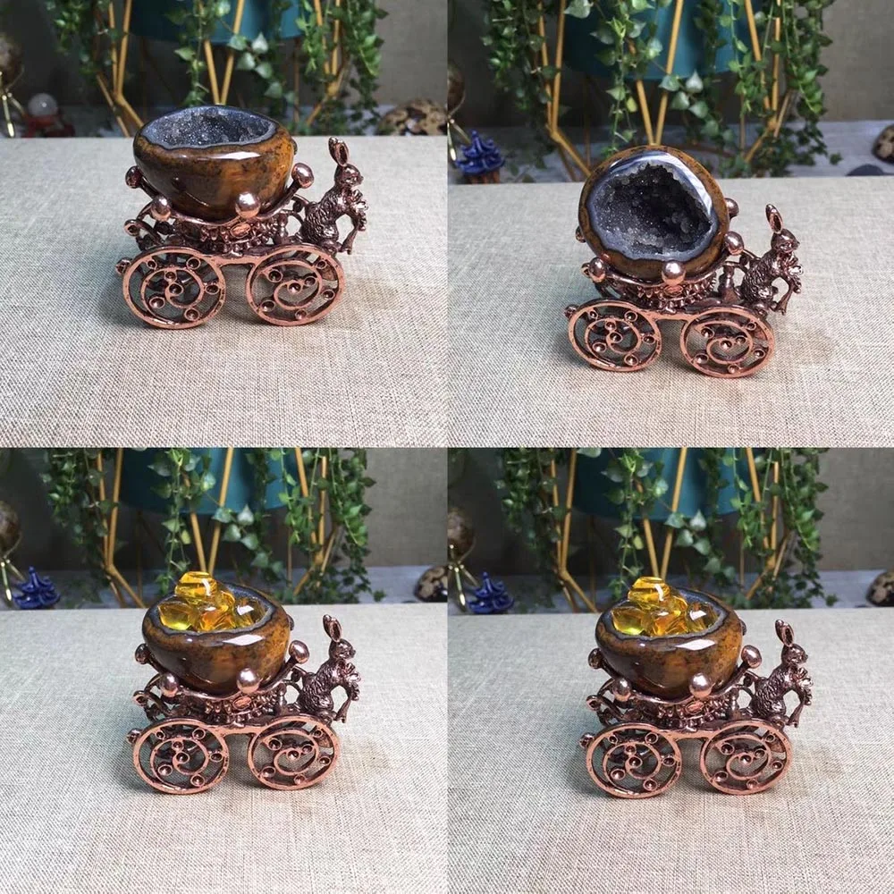 Metal Rabbit Carriage Crystal Ball Stand Crown Cart Display Base Sphere Holder Mineral Specimen Decor