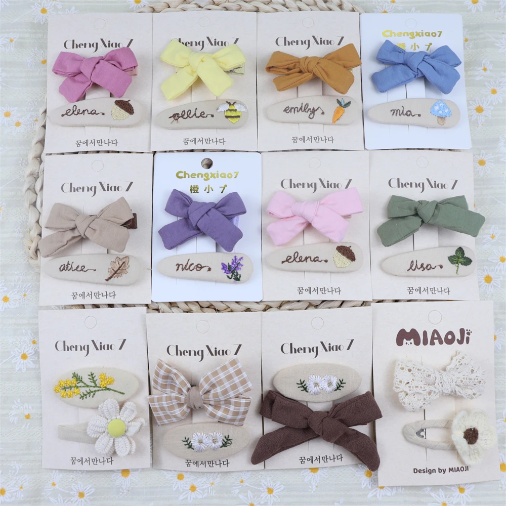 2Pcs/Set Solid Bowknot Hair Clips for Baby Girls Handmade Cute Bows Hairpin Barrettes Headwear Children Kids Hair Accessories