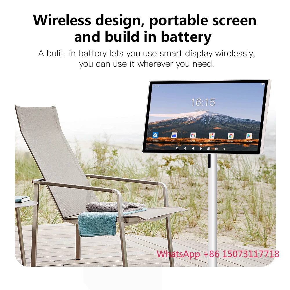 Android Tablet Smart Television in Cell Touch 24 Inch Lcd Screen Movable Wireless Rollable Portable Touch Display Moveable Tv