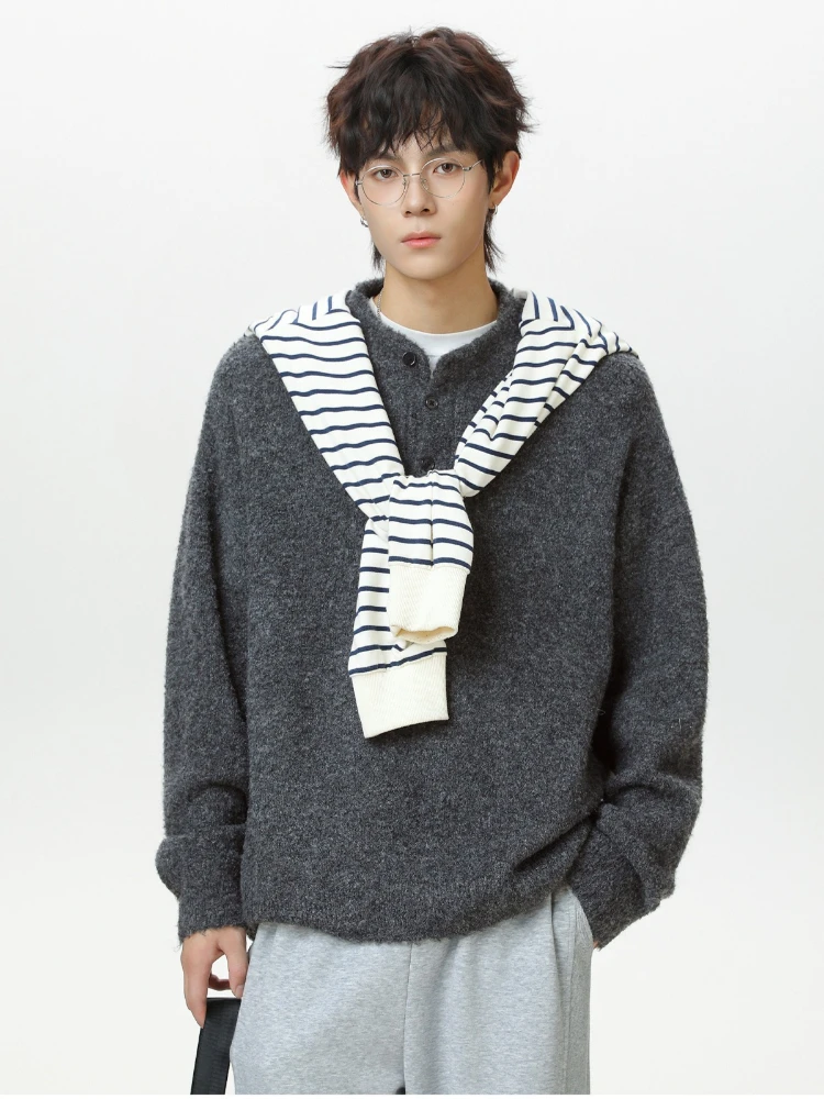 سترة بولو متماسكة فاخرة بياقة هنري للرجال بلوفرات للخريف والشتاء سترة متماسكة دافئة وسترات كسول