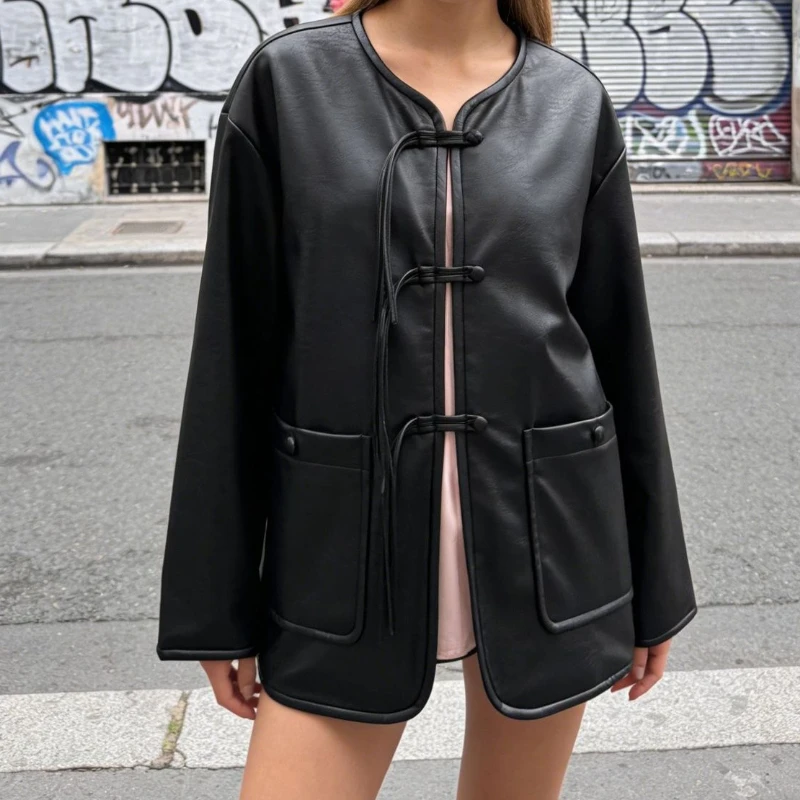 Women's clothing 2026 spring new loose round neck shoulder down fashion new Chinese buckle jacket