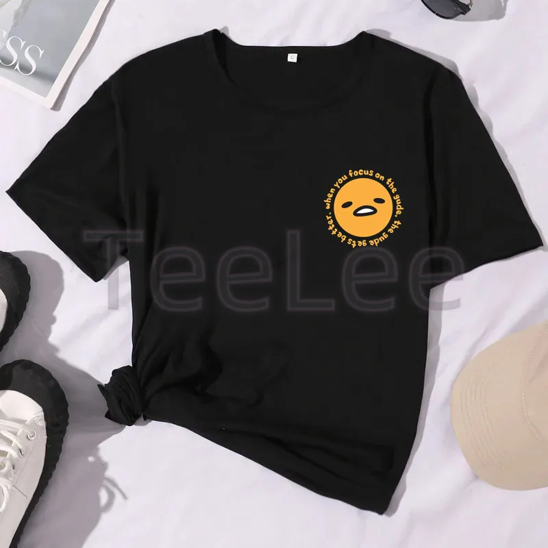 Gudetama طباعة القهوة التي شيرت انمي ياباني البيض الجرافيك الأسود تي شيرت المرأة الصيف قصيرة الأكمام Kawaii ملابس الشارع الشهير #4