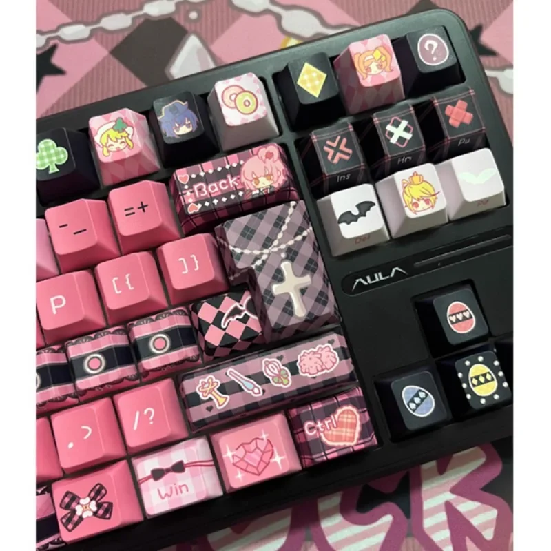 Juego de teclas de corazón Rosa PBT, sublimación Kawaii, perfil de MOA cereza personalizado, Teclado mecánico, regalo para niñas, 142 teclas