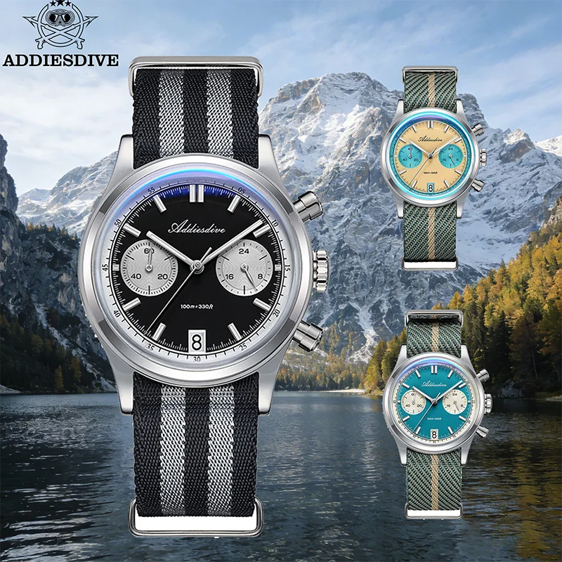 

ADDIESDIVE 38mm Casual Men's Quartz Wristwatch vk64 Chronograph Bubble Mirror 100m Waterproof Watch BGW9 Ultra-Bright Luminous