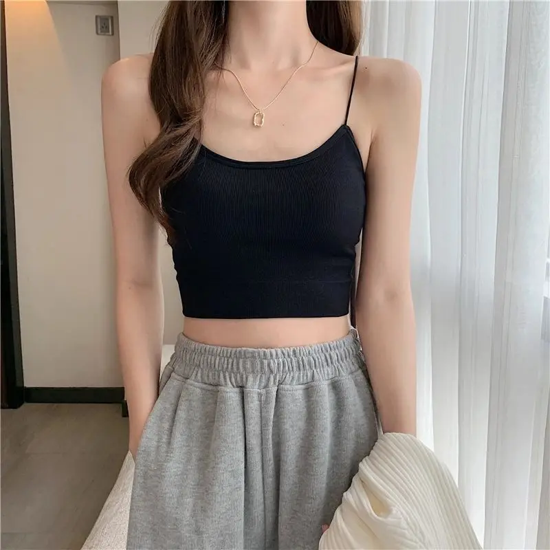 Women Sexy Solid Color Ice Silk Camisole  Tube Seamless Sports Tank Top Wireless Underwear Padded Bra Bralette Vest