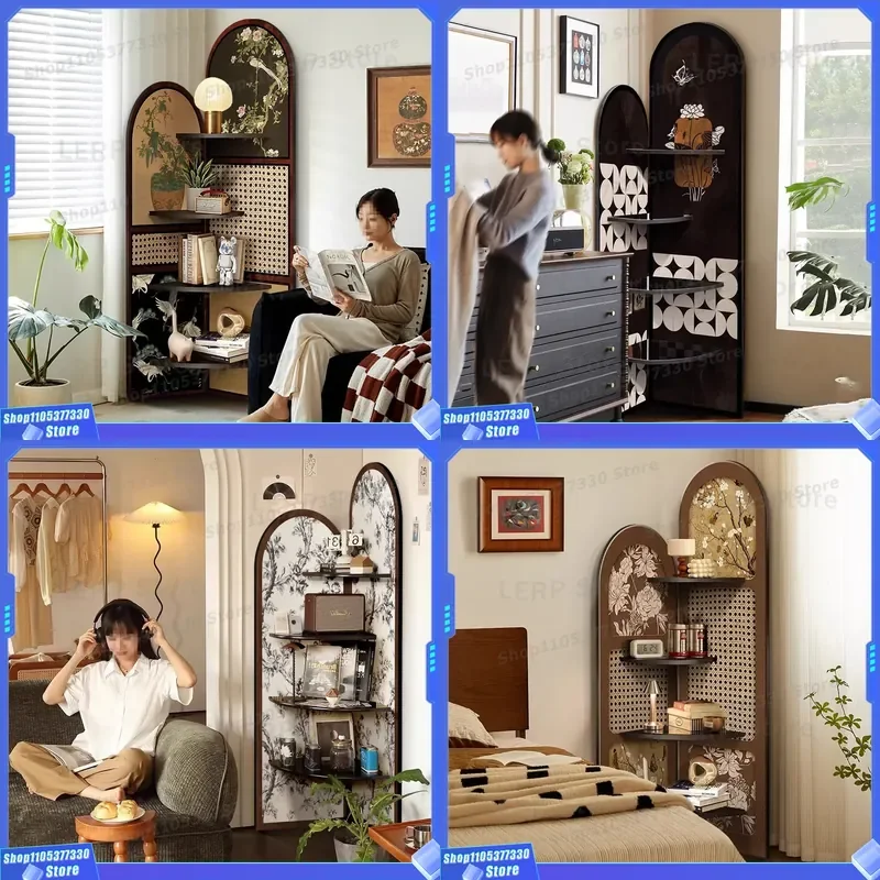 French Retro Corner Shelf Medieval Style Triangular Storage Rack for Living Room Study Crack Finish Decorative Display Unit
