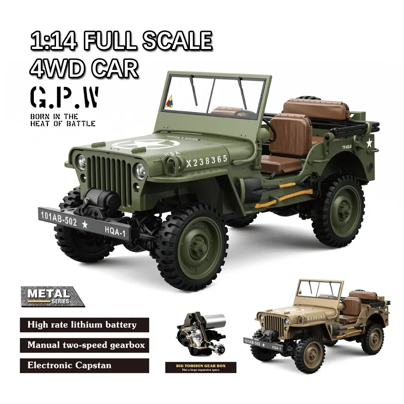 1/14 Military RC Car 2.4G 4WD Off-Road Remote Control Vehicle Model with led light Electric Racing Car Simulation Crawler Toys