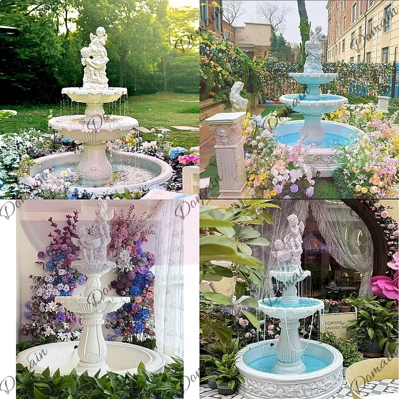 QA European Courtyard Water Fountain Wedding Wishing Well Garden Fish Pond Outdoor Decorative Ornament
