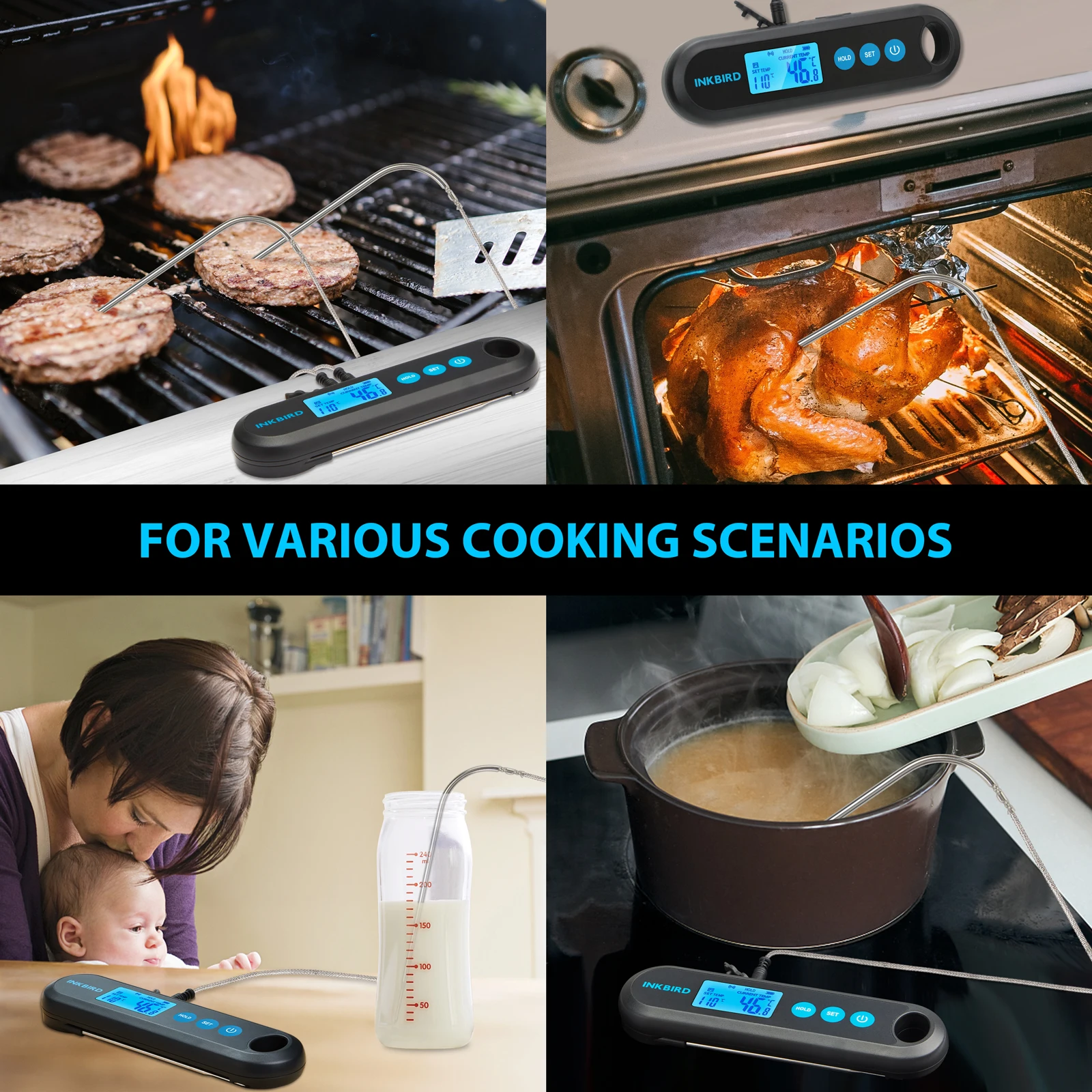 INKBIRD IHT-2PB Bluetooth Meat Thermometer With External Probes USB Rechargeable Backlight Display Food Thermometer for Cooking