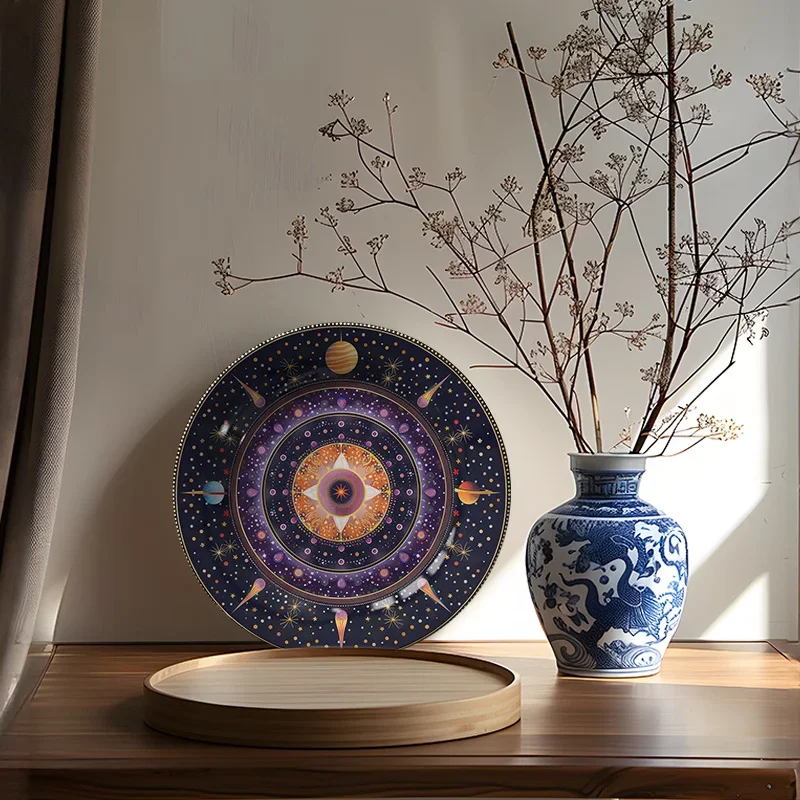1pc Hand-Painted Cosmic Planet Starry Sky Ceramic Wall Art Plate - Vibrant Celestial Design, Circular Non-Food Contact Home