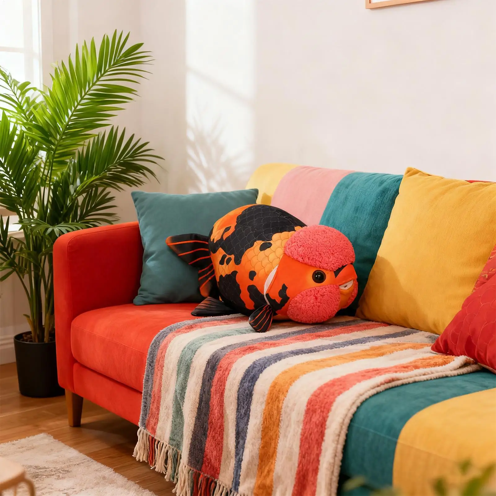 

Plush Fish Cute Plush Toy 3D Ranchu Carp Fish Stuffed Doll Pillow For Kids Adults Nursery Home Desktop Sofa Bedside Shelf