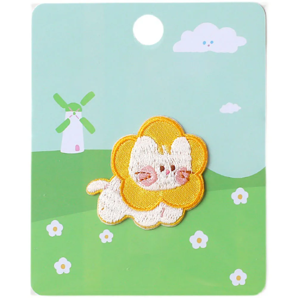 1 قطعة عصا على ملصقات التطريز الكرتون الأرنب الدب القط الكلب لطيف الحيوان حجم صغير التصحيح الخلفي لاصق