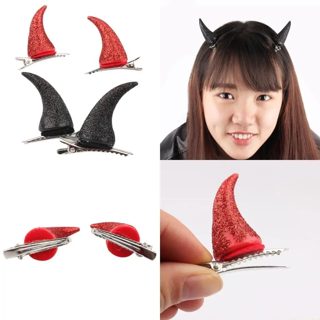 

31BF Заколки для волос с рогами дьявола, реквизит для вечеринки, заколка с рогом быка, реквизит для косплея на Хэллоуин