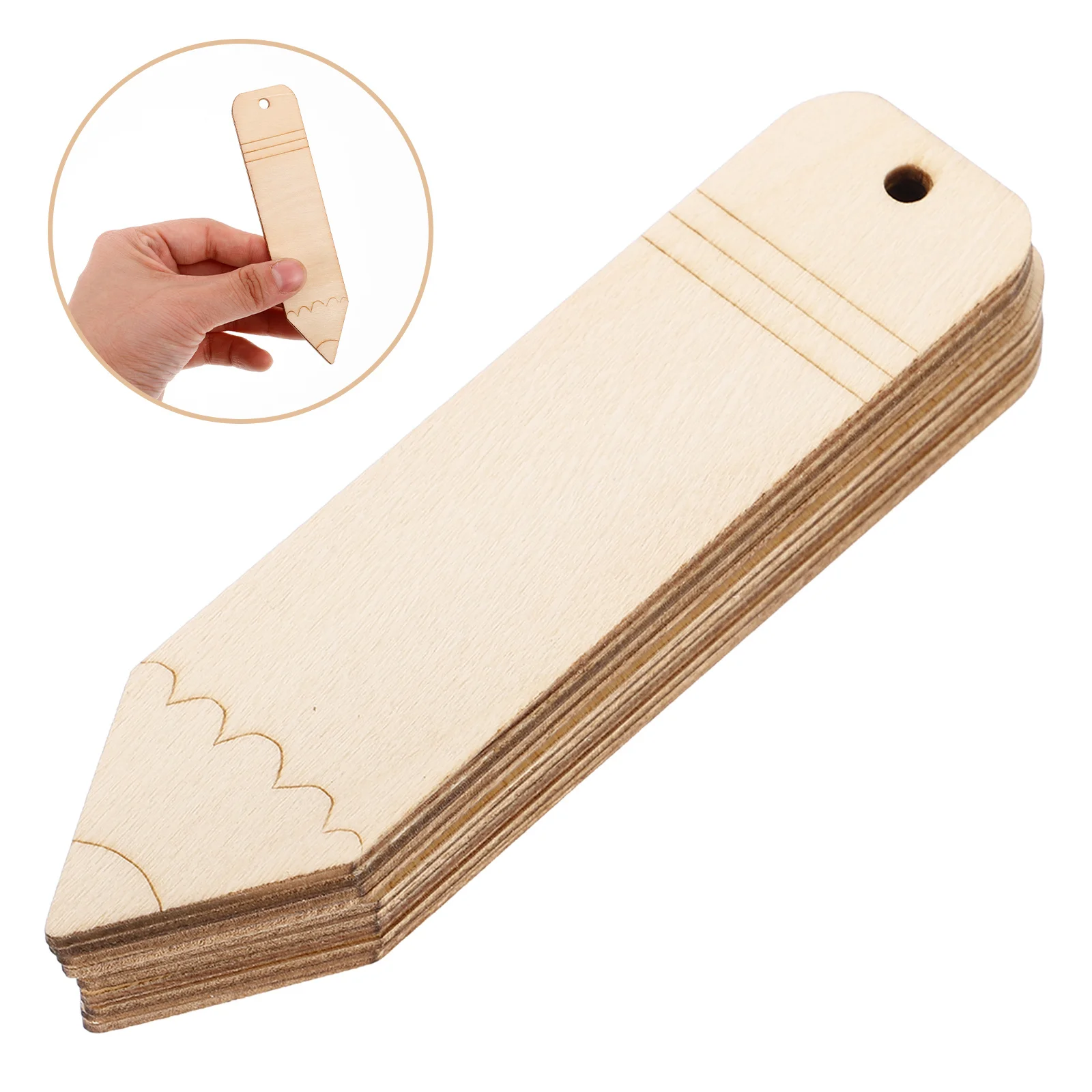 

20Pcs DIY Wooden Bookmarks Blank Unfinished Pencil Style Craft Cutouts with Hanging Hole for Christmas Birthday Ceremony