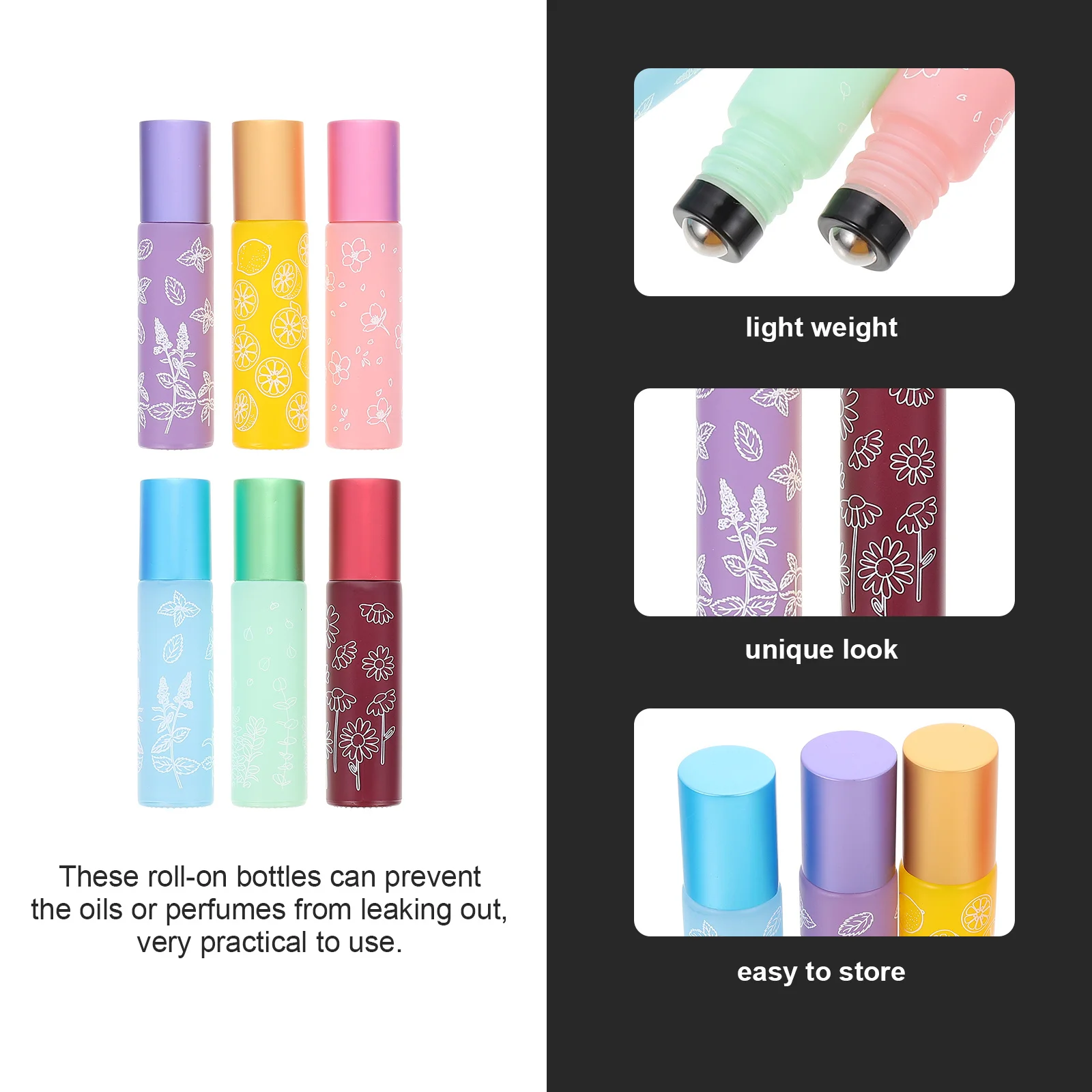 

6Pcs Essential Oil Roller Bottles Glass Leak Proof Roll on Bottles Refillable Portable Travel Perfume Bottle Perfume Bottle