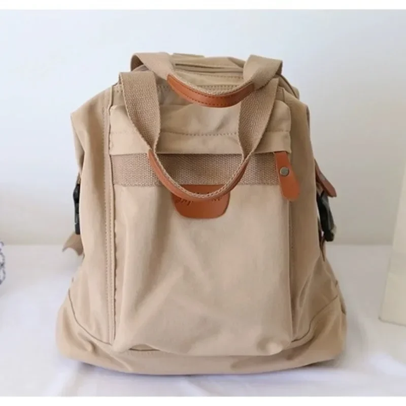 

Original Ins Wind Solid Color Canvas Backpack Female New Style Vintage Schoolbag Female Senior High School Backpack