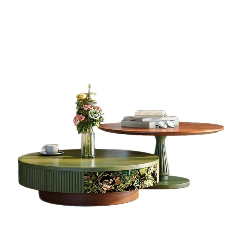 

French retro style coffee table solid wood small apartment medieval style round coffee table living room home size