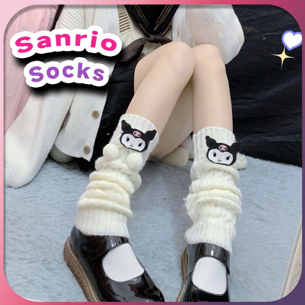 Sanrio Hello Kitty Loose Socks Kawaii Kuromi My Melody Cinnamoroll Pompom Purin Knitted Socks Anime Y2k Harajuku Leg Warmers