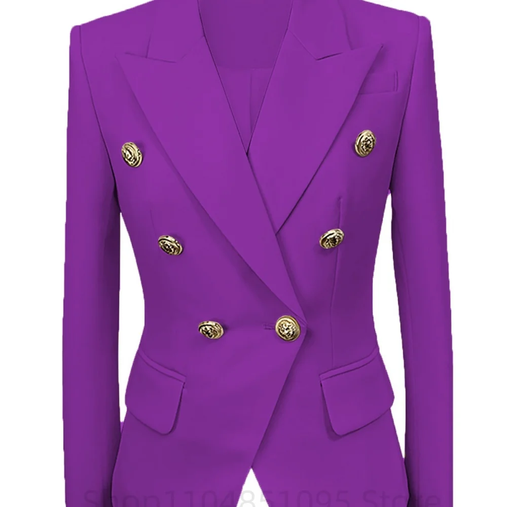 

Office Lady Turn-Down Collar Blazer Vintage Coat Fashion Gold Buttons Long Sleeve Ladies Outerwear Stylish Tops for Party