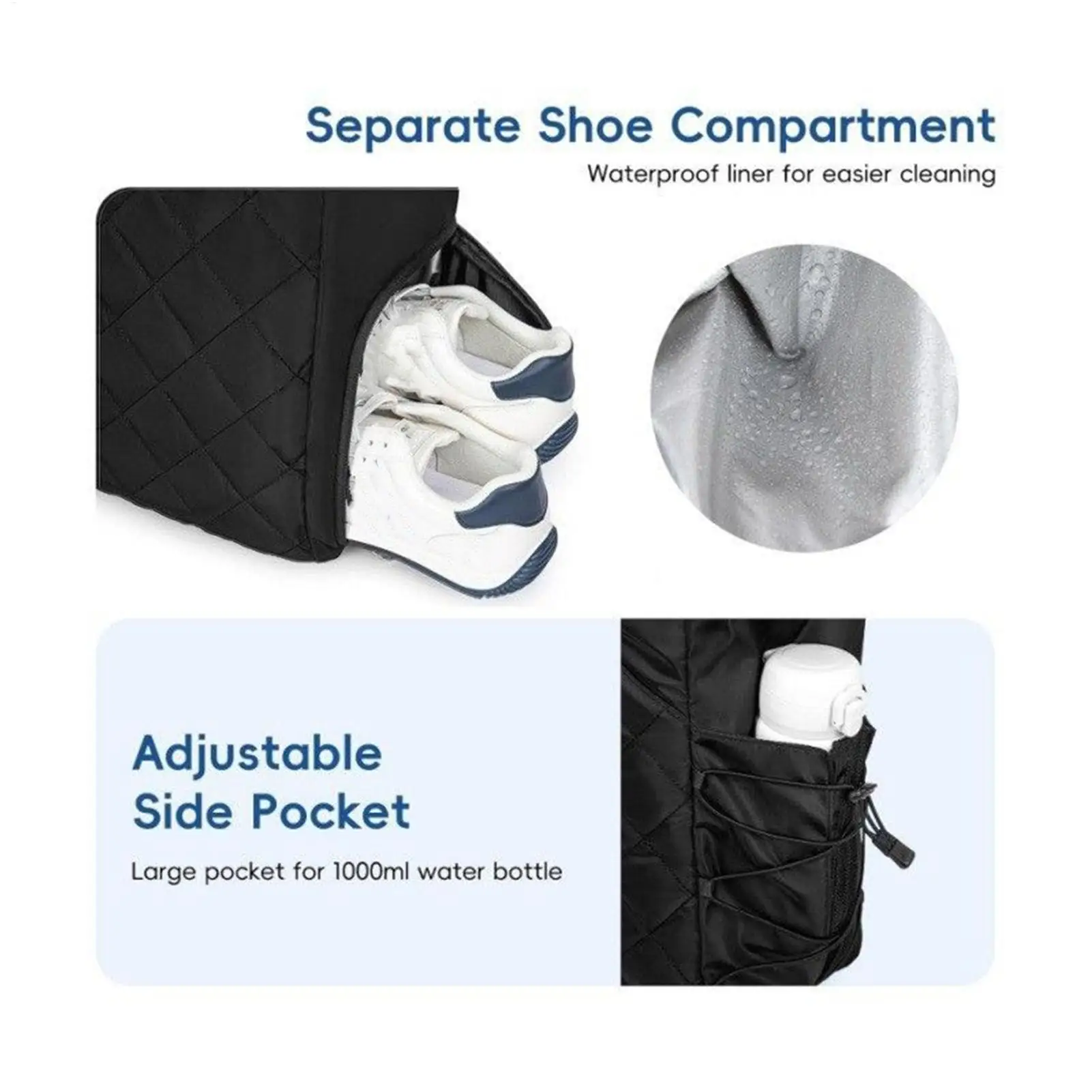 Large Tennis Tote Bag Holds 2 Rackets Shoe Compartment Wet Pocket Design, Racquet Water Bottle Key Storage Travel Fitness