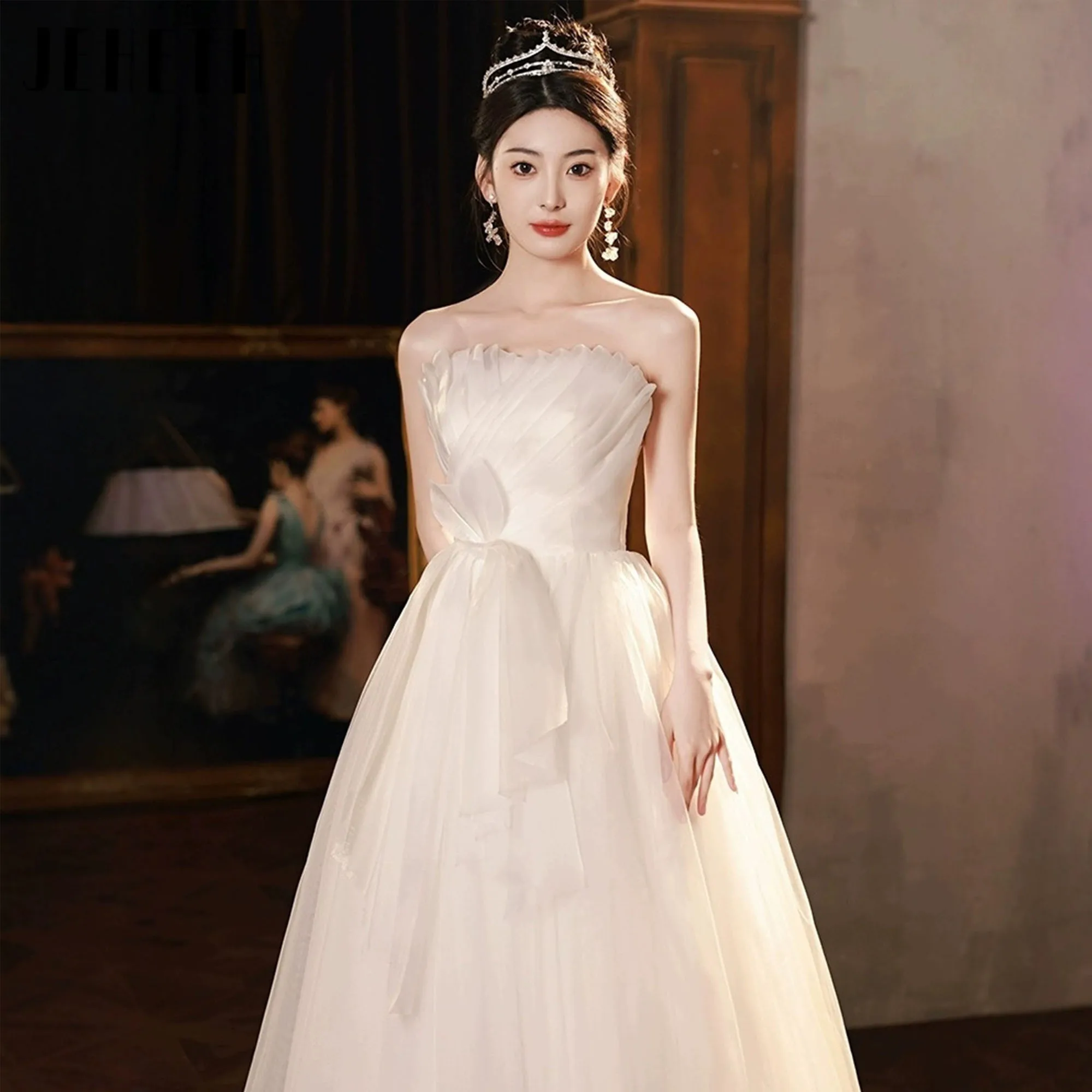 

A Line Simple Modern Wedding Gown New Floor Length Backless Pleated Bride Dress 2025 Elegant Lace Up Bridal Party Gown JEHETH