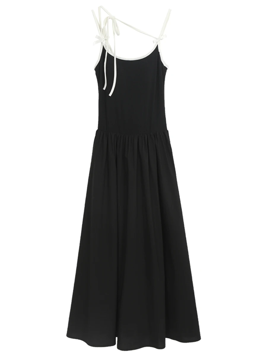 Ele Bla Strapl Dr Dames Zomer 2025, Nieuwe Collectie Hoge Taille A-lijn Katoenmix Jurk Casual Pendelen Sle