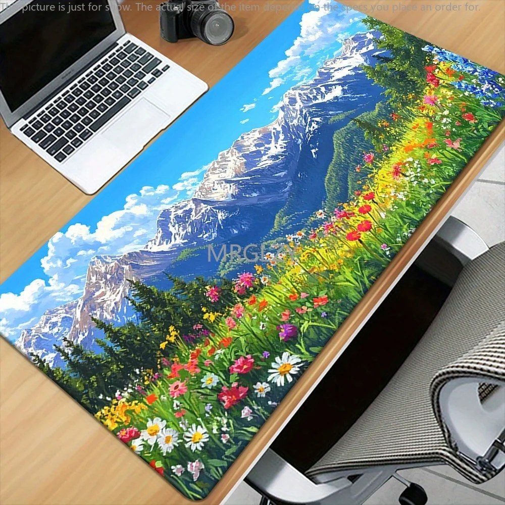 

Коврик для мыши со снежным горным пейзажем, большой резиновый противоскользящий коврик для ПК, настольные аксессуары, коврик для мыши для офиса и геймера, коврик для клавиатуры, декоративный коврик