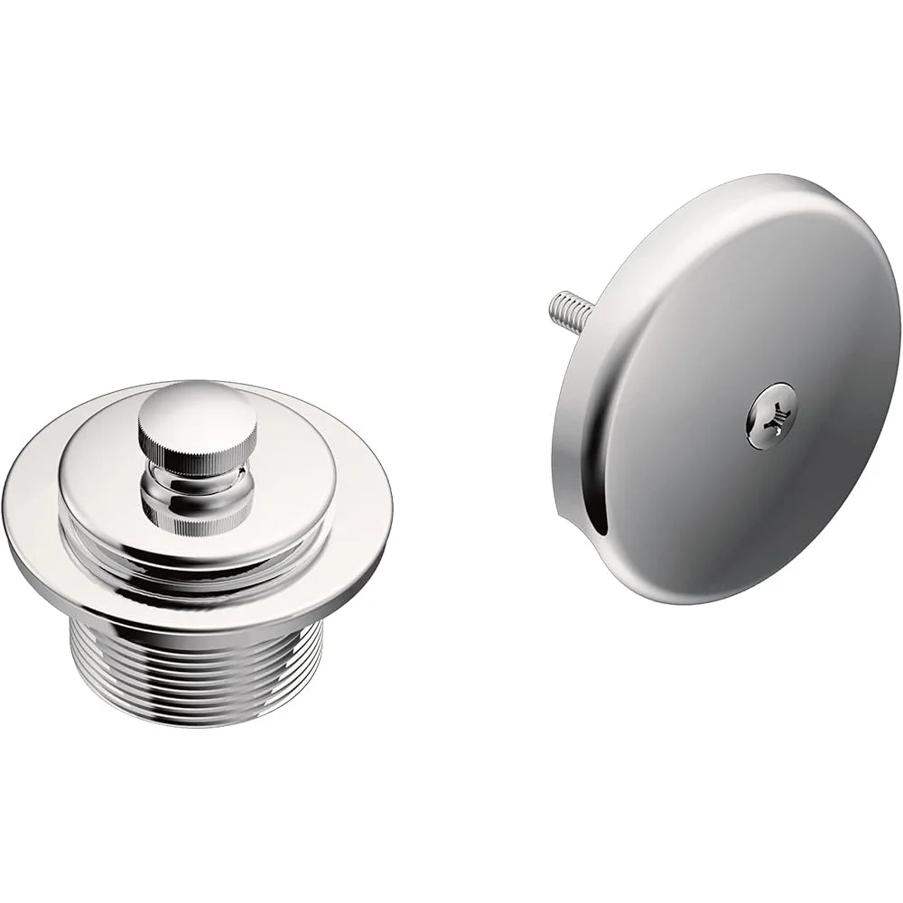 Chrome Push-N-Lock Metal Tub Shower Drain Kit Overflow Cover 1-1/2 Inch Threaded Replacement Conversion Plumbing Fixture
