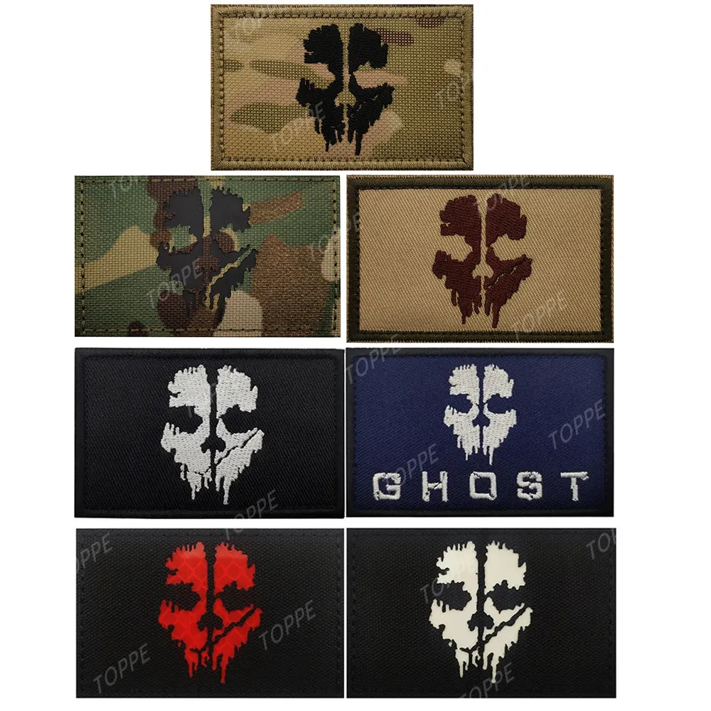 Call of Duty parches bordados de calavera y máscara de fantasma para ropa, apliques de insignias de gancho y bucle táctico militar