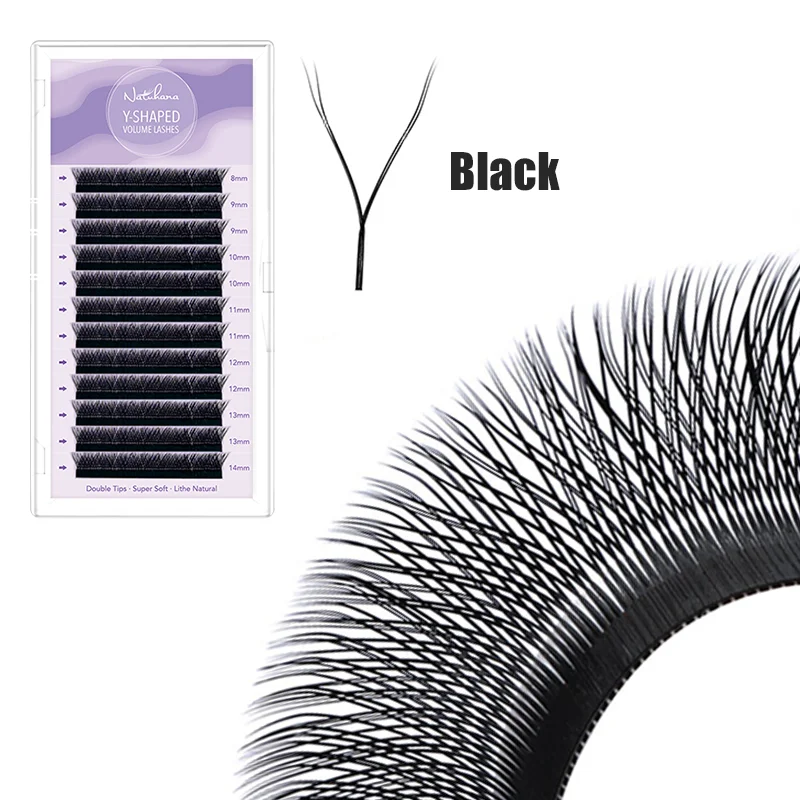 NATUHANA YY Shape Eyelash Extensions C/D Curl Black Y Lashes Premade Volume Fans Individual Eyelashes Supplies Makeup