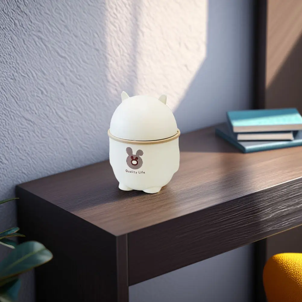 Cute Cartoon Desktop Trash Can White Plastic Small Office Kitchen Counter Waste Bin for Paper Wrappers Odor Control