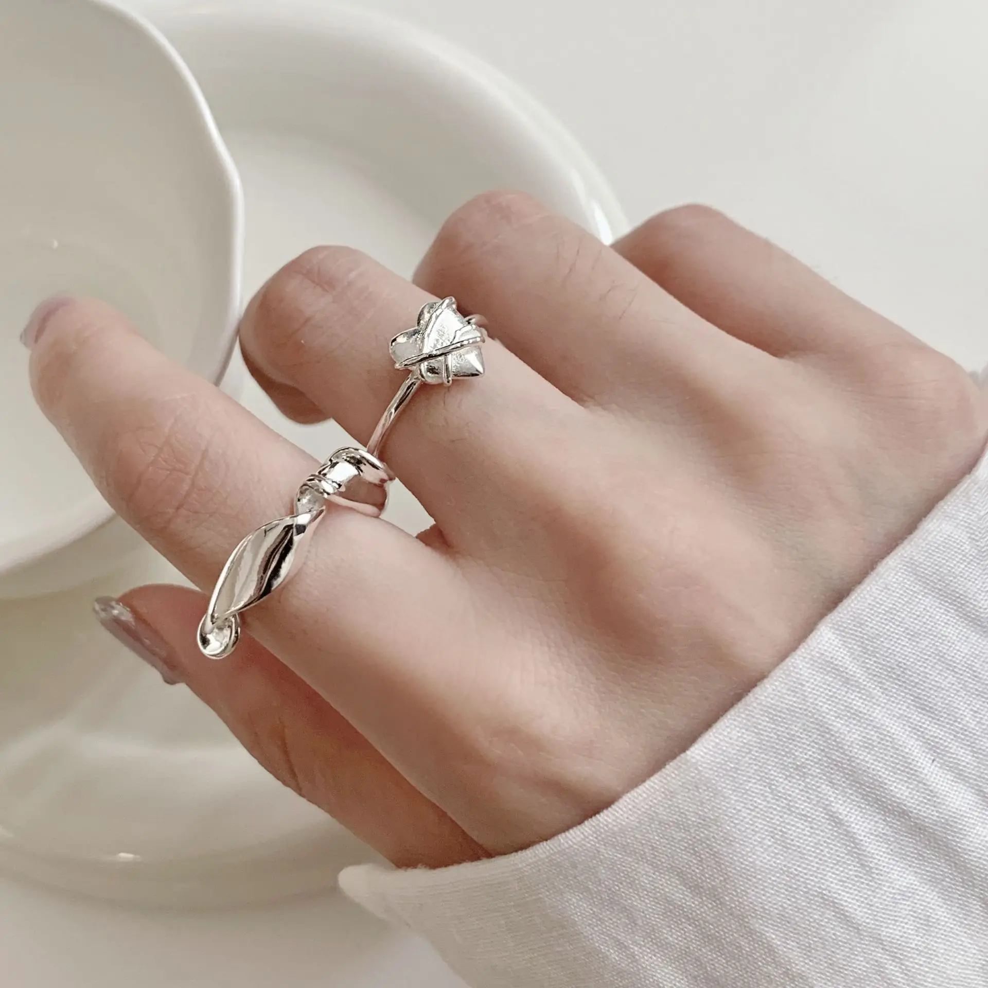 

925 Sterling Silver Open Finger Ring Heart Geometric Twist Thorn Stackable Punk For Women Jewelry Gift Dropship Wholesale