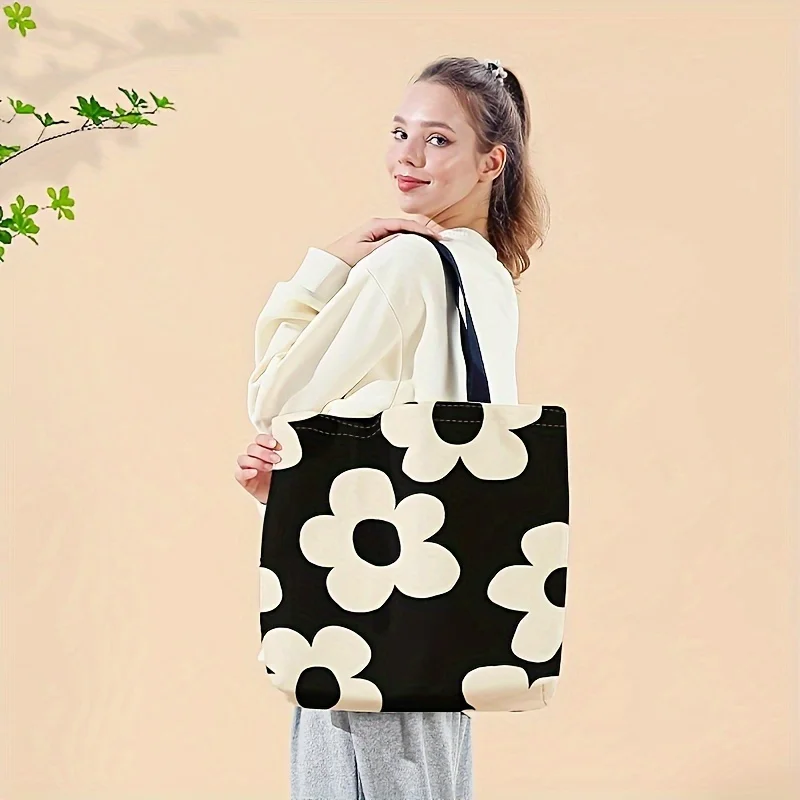 Yellow flower printed tote bag, reusable fashionable backpack, multifunctional handbag, printed canvas shopping bag