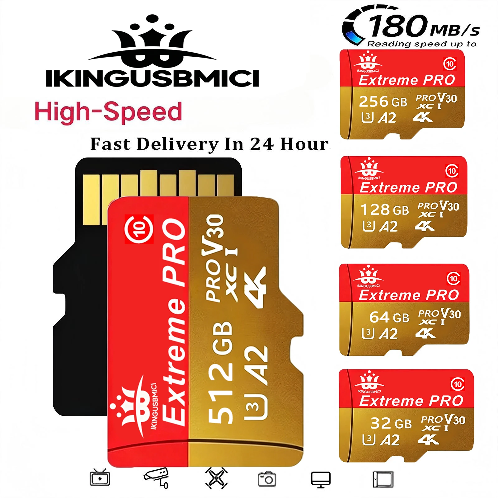 32GB 128GB 256GB 512GB Memory Card SD Cards Micro TF/SD Card TF Cards A2 V30 Full HD Dustproof Speed Boost for PC Laptop Drone