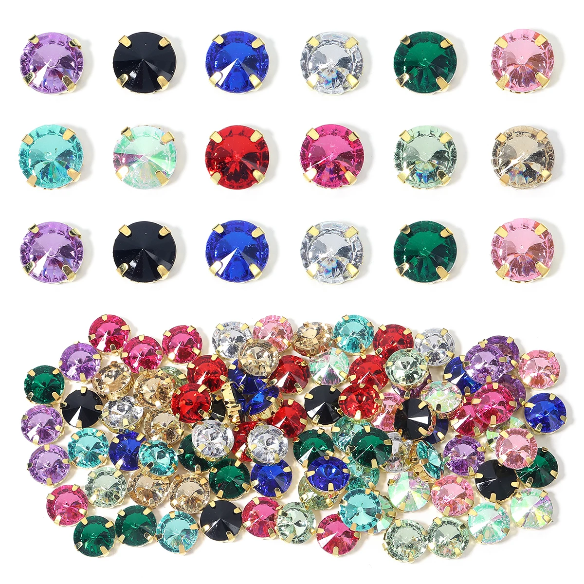 30pcs/lot Stainless Steel Rhinestones With Claw Metal Round Crystal Beads Gold Base For DIY Clothes Sewing Accessories