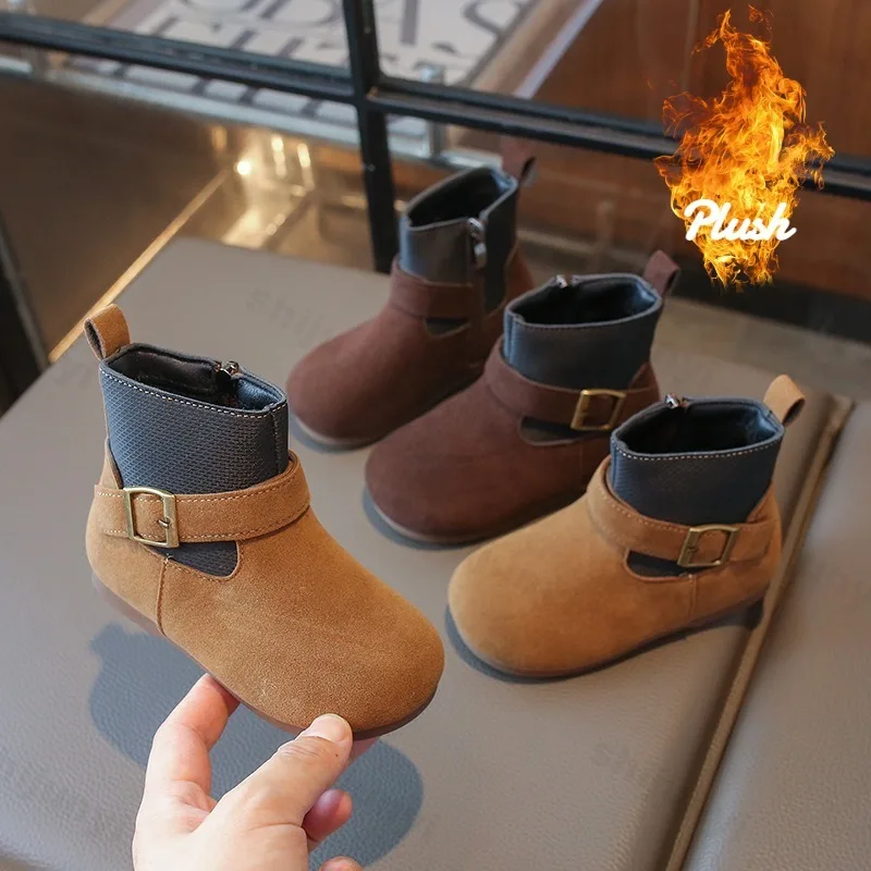

Детские теплые повседневные короткие сапоги с высоким берцем в стиле ретро, зима 2021, универсальные плюшевые удобные хлопковые сапоги для девочек в британском стиле
