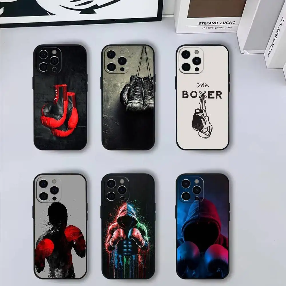 

Boxing Phone Case For iPhone17,16,15,14,13,12,11 Plus,Pro Max Soft Black Cover