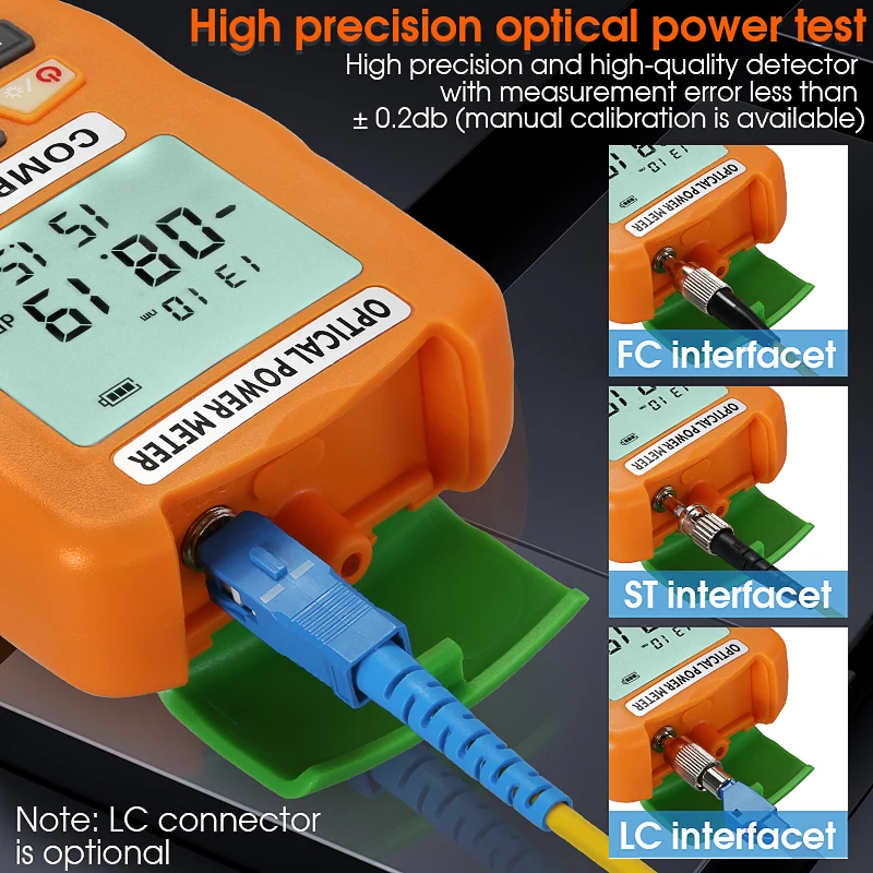 Mini medidor de potencia óptico 2 en 1 AUA-D7/D5, probador de fibra óptica OPM con iluminación LED, 70 + 10dBm/-50 + 26dBm