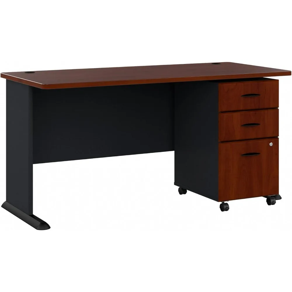 

Business Furniture Series A 60W Desk with Mobile File Cabinet, 3 Drawers Computer Desk Hansen Cherry