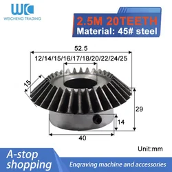 1PC Bevel Gear 2.5 Mold 20 Teeth Hole 12mm 14mm 15mm 16mm 17mm 18mm 20mm 22mm 24mm 25mm 90 Degree Transmission Gear CNC Parts