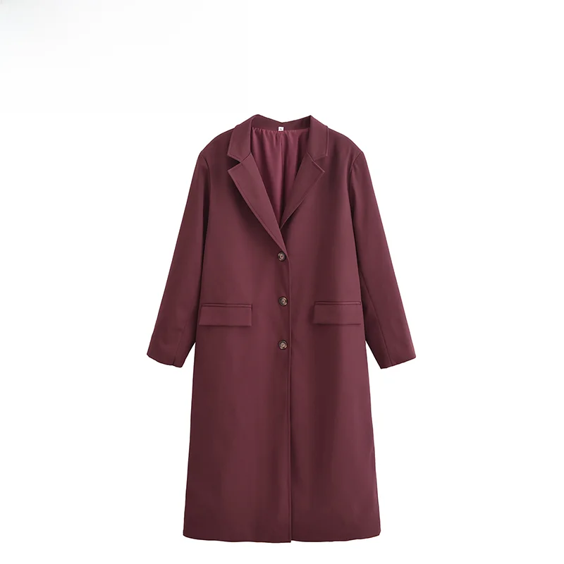 

ZBZA Autumn New Women's Faionable Vintage Red Ankora Coat Street Sle Long Sve Polyester Fabric Long Length Outerwear