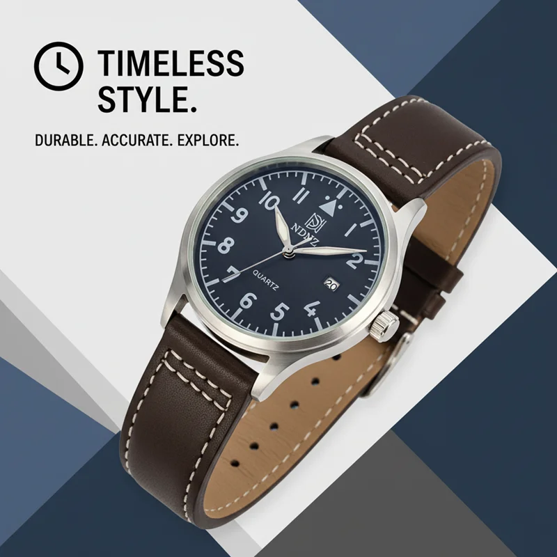 

Часы NDNZ Pilot Quartz, ретро-дизайн, коричневый кожаный ремешок, деловой повседневный стиль, мужские часы