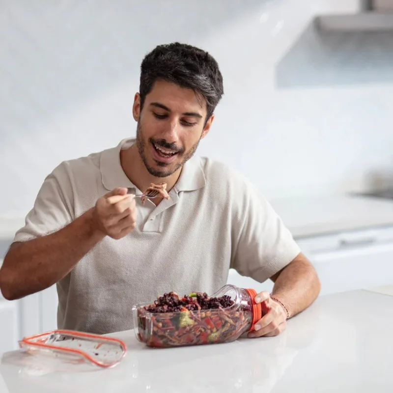 1pcs Orange Large-capacity Salad Jar Portable Simple Home Kitchen Salad Storage Plastic with Graduated Salad Bowl