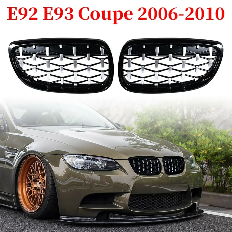 

Front Kidney Grill, Front Hood Diamond Grille Meteor Grill For-BMW 3 Series E92 E93 Coupe 2006-2010 Gloss Black+Chrome