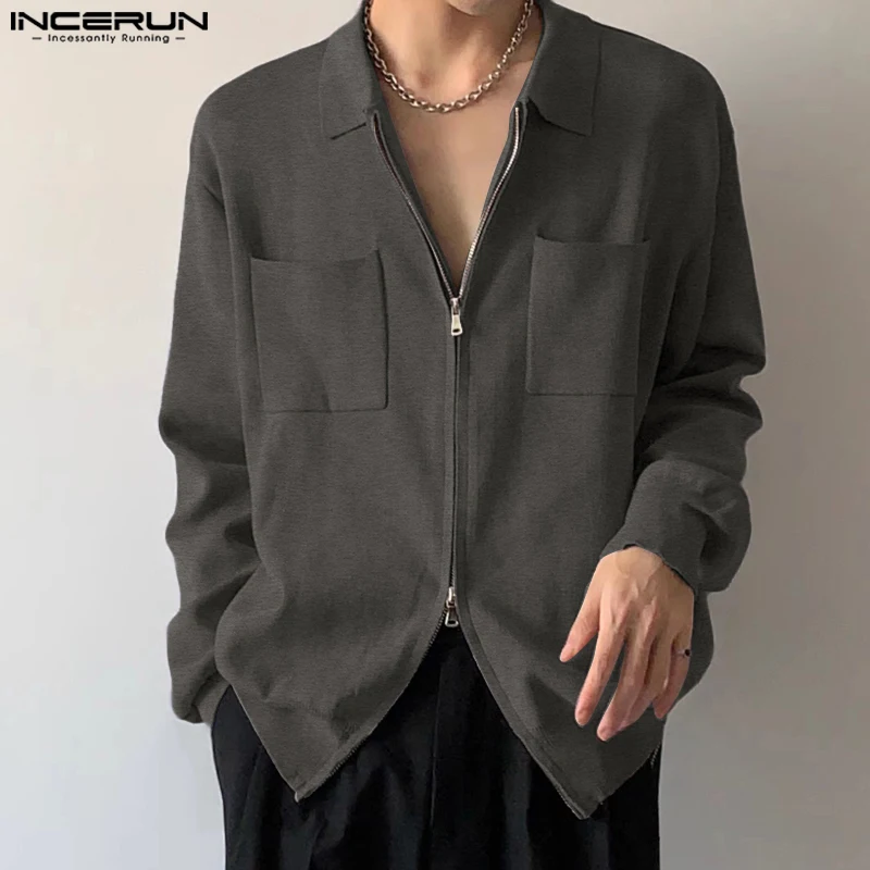 

INCERUN Tops 2024 Korean Style New Men's Double Head Zippered Lapel Design Shirts Casual Simple Street Long Sleeved Blouse S-5XL