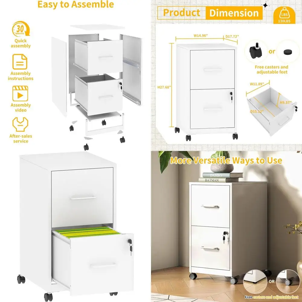 

Металлический шкаф для документов на колесиках с замком, 2-х ярусная вертикальная система хранения для домашнего офиса, регулируемая для форматов Letter/Legal/A4/F4, W