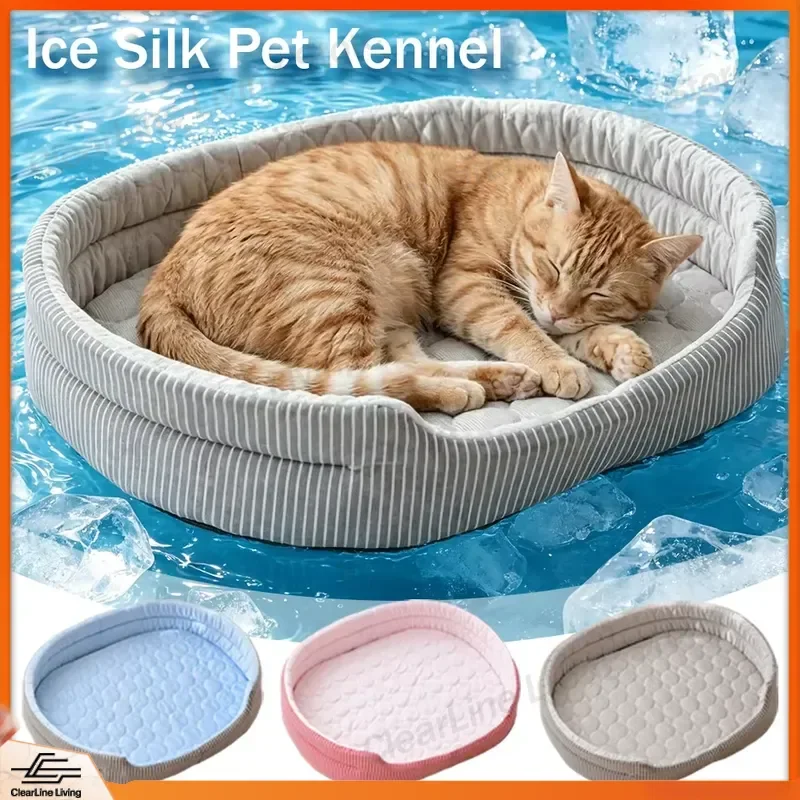 Cat Bed Summer Cooling Ice Silk Mat Removable Washable Soft Cushion All Season Sleeping Bed for Cats Dogs Pet Kennel Sofa Bed